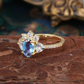 2 Carat Cluster Alexandrite Promise Ring Unique Oval Shaped Pave Halo Ring